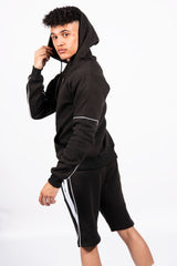 Black Zip Detail Shorts Hoodie Set