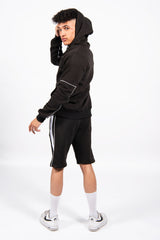 Black Zip Detail Shorts Hoodie Set
