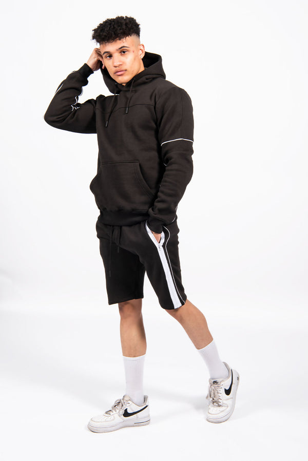 Black Zip Detail Shorts Hoodie Set