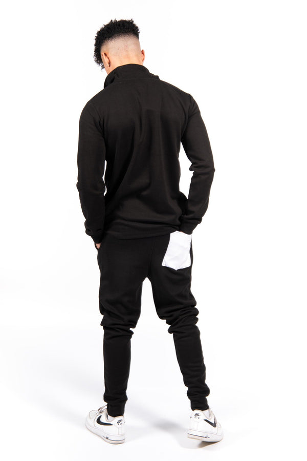 Black Half Zip Contrast Pockets Skinny Fit Tracksuit
