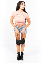 Blush Cut Out Front Ruched Ribbed Top