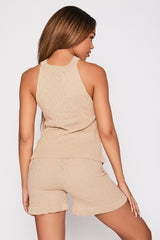Beige Knit Halter Neck Co Ord