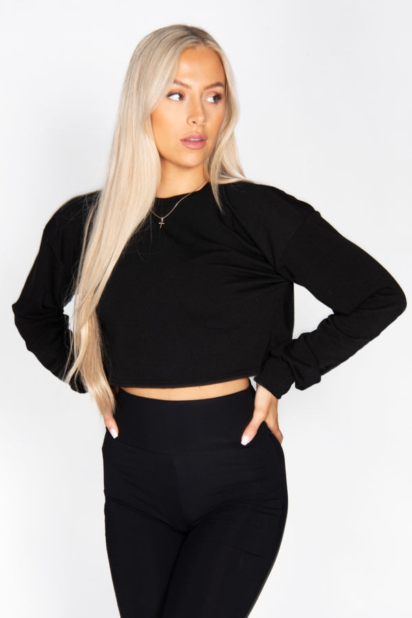 Black Cropped Oversized Sweatshirt 