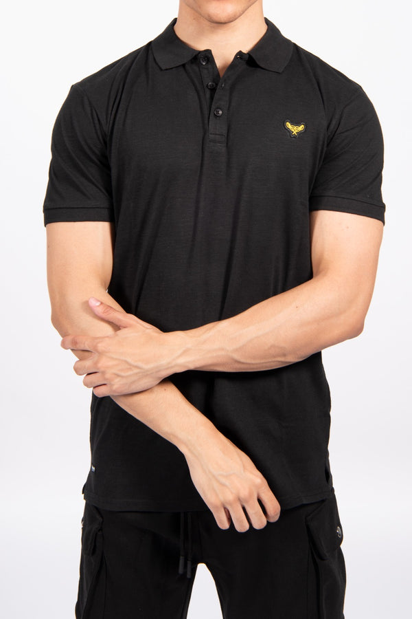 Black Henry Cotton Short Sleeve Polo Shirt 