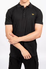 Black Henry Cotton Short Sleeve Polo Shirt 