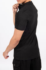 Black Henry Cotton Short Sleeve Polo Shirt 
