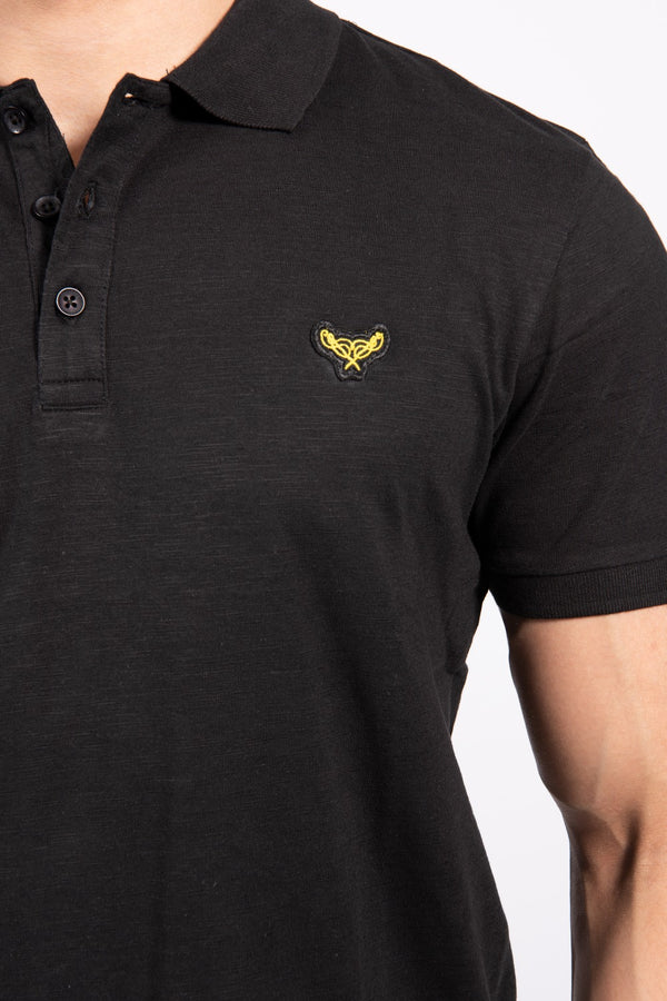 Black Henry Cotton Short Sleeve Polo Shirt 