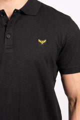 Black Henry Cotton Short Sleeve Polo Shirt 