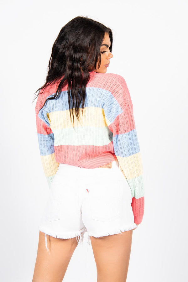 Coral Rainbow Pointelle Button Cardigan-Copy