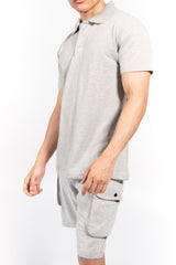 Grey Pique Polo and Cargo Short Set 