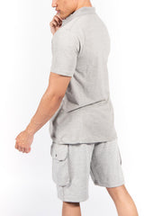 Grey Pique Polo and Cargo Short Set 