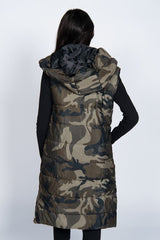 Khaki Camo Longline Hooded Puffer Gilet