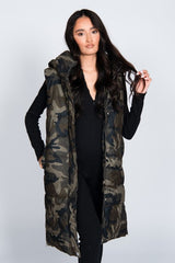 Khaki Camo Longline Hooded Puffer Gilet