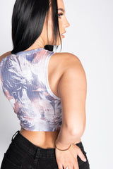 Multi Marble Print Ribbed Crop Tank Top 