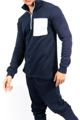 Navy Half Zip Contrast Pockets Skinny Fit Tracksuit 