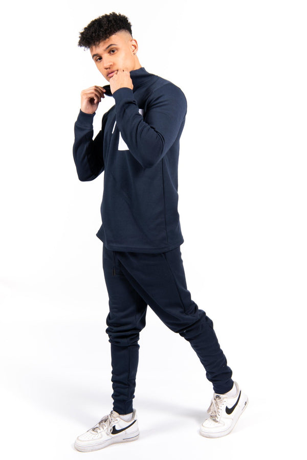 Navy Half Zip Contrast Pockets Skinny Fit Tracksuit 