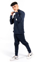 Navy Half Zip Contrast Pockets Skinny Fit Tracksuit 