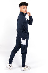 Navy Half Zip Contrast Pockets Skinny Fit Tracksuit 