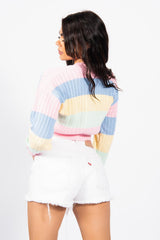 Pink Rainbow Pointelle Button Cardigan