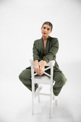 Khaki Ruched Sleeve Blazer