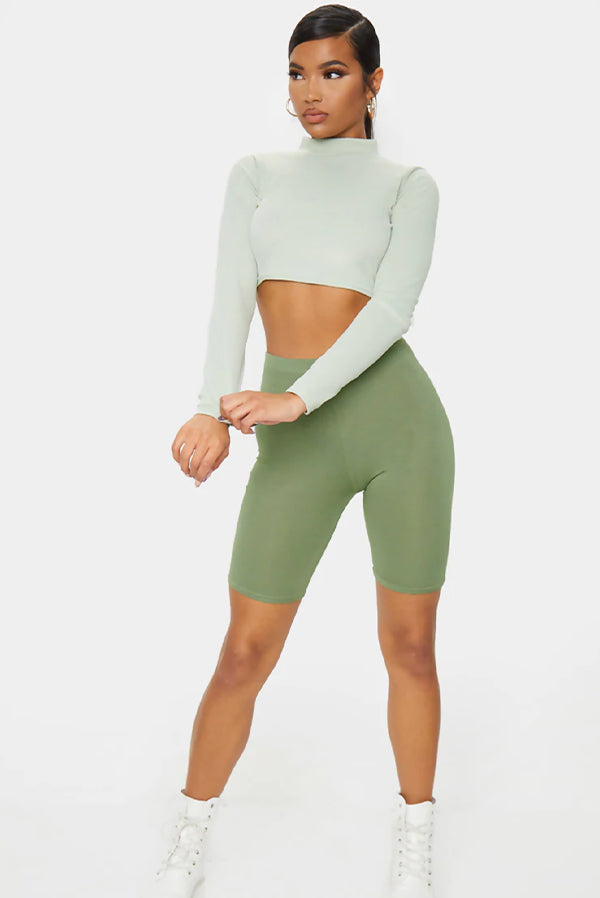 Khaki Basic High Waisted Cycle Shorts