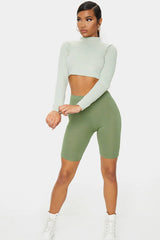 Khaki Basic High Waisted Cycle Shorts