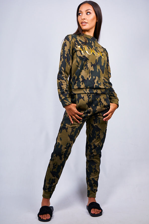 Khaki Camo Vogue Print Tracksuit Set