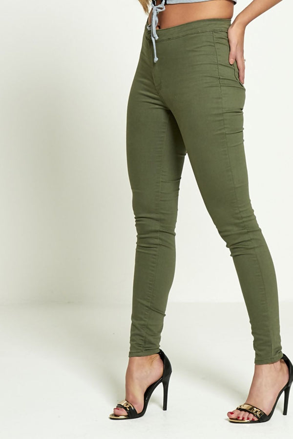 Khaki High Waisted Skinny Jeans