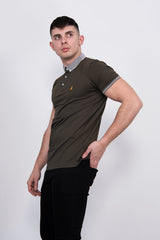 Mens Khaki Contrast Trim Short Sleve Polo Shirt