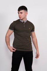 Mens Khaki Contrast Trim Short Sleve Polo Shirt