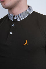 Mens Khaki Contrast Trim Short Sleve Polo Shirt