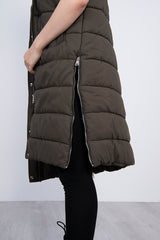 Khaki Longline Hooded Puffer Gilet