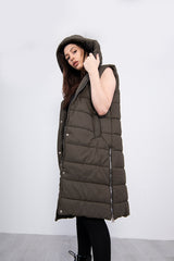 Khaki Longline Hooded Puffer Gilet
