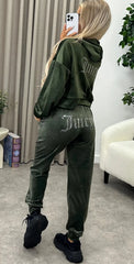 Khaki Studded Juicy Print Velour Zip Up Tracksuit
