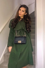 Khaki Tie Front Shawl Collar Coat
