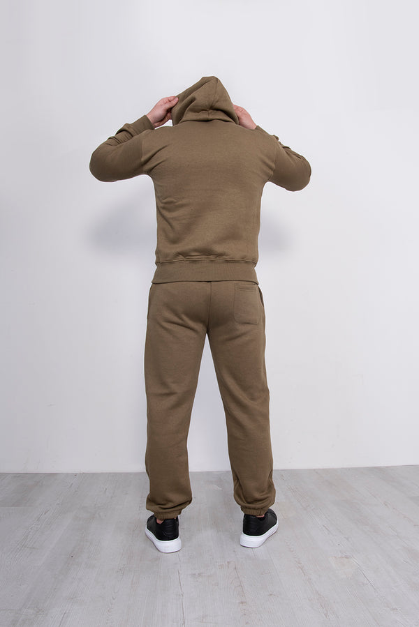Mens Khaki Basic Pullover Hood Tracksuit