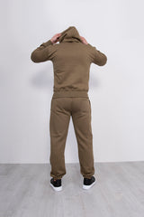 Mens Khaki Basic Pullover Hood Tracksuit