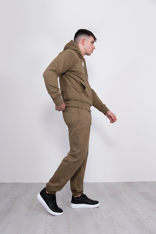 Mens Khaki Basic Pullover Hood Tracksuit