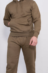 Mens Khaki Basic Pullover Hood Tracksuit