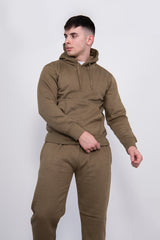 Mens Khaki Basic Pullover Hood Tracksuit