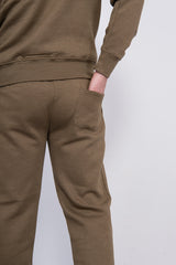 Mens Khaki Basic Pullover Hood Tracksuit