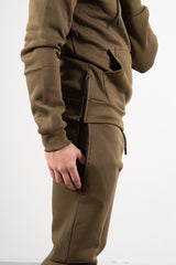 Mens Khaki Side Zip Detail Hooded Tracksuit