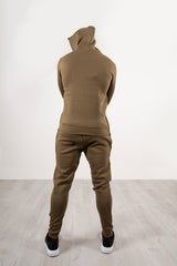 Mens Khaki Side Zip Detail Hooded Tracksuit