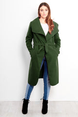 Khaki Tie Front Shawl Collar Coat