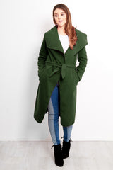 Khaki Tie Front Shawl Collar Coat