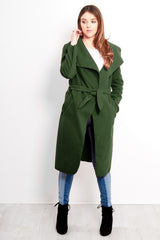 Khaki Tie Front Shawl Collar Coat