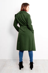 Khaki Tie Front Shawl Collar Coat