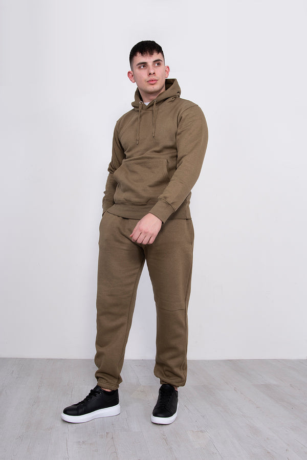 Mens Khaki Basic Pullover Hood Tracksuit