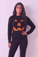 Black Pumpkin Face Halloween Knitted Jumper - Ava