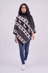 Black Festive Fair Isle Reindeer Knitted  Christmas Poncho - Emily